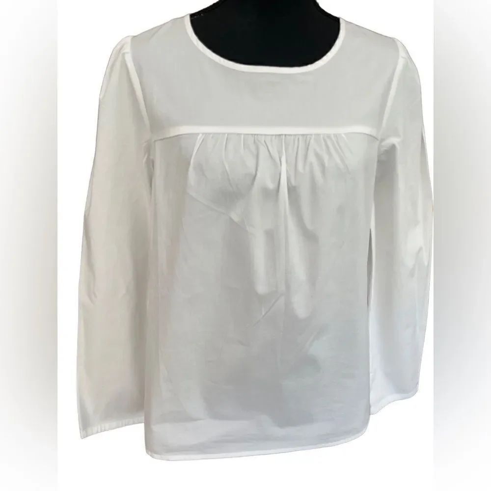 J Crew Factory white organic cotton/elastane puff sleeve poplin blouse , size M